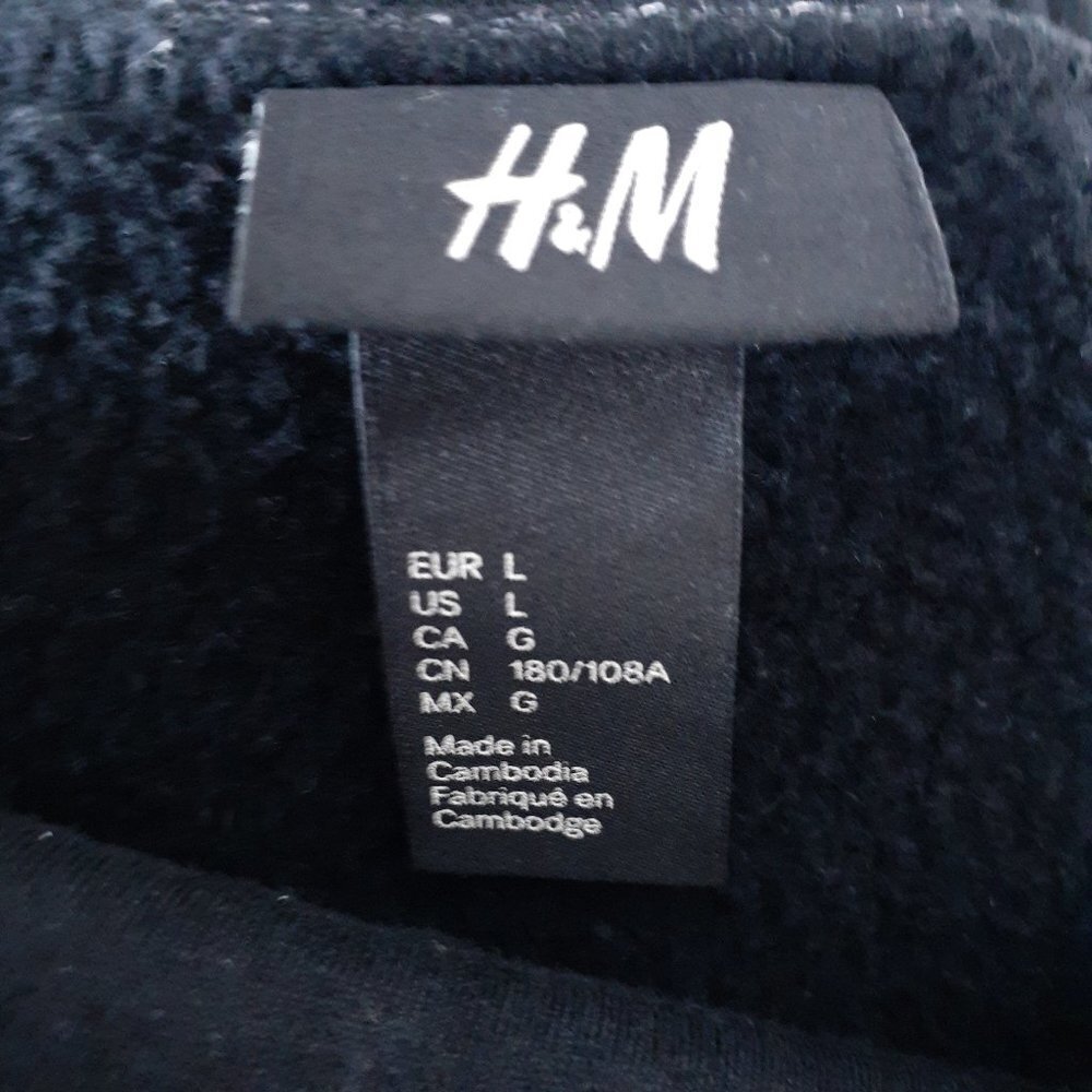 H&M Mens Sweatshirt L Collar Front Pocket Black 419 - Picture 3 of 4